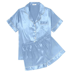 Conjunto de Pijama de Satén de 2 Piezas para Mujer, Directo de Fábrica, Manga Corta, Cuello Camisero, Cierre de Botones, Estampado Floral Bonito, Ropa de Dormir de Verano - Product Image 6