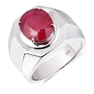 Bague de mariage en argent 925, Design de mode, bijoux fins tendance, usine, vente en gros, bijoux pour hommes 2023 Hip Hop, grande pierre naturelle rouge