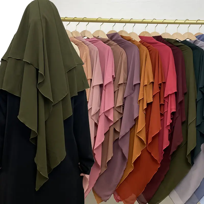 Malasia mujeres Hijab bufandas khimar dos capas Khimar Hijab gasa oración Abaya oración falda Khimar Jilbab