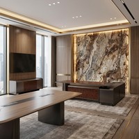 Scrivania Direzionale a L da 2,8M con Superficie in Legno Burl, Hub di Alimentazione LED, Postazione di Lavoro Moderna per Ufficio
