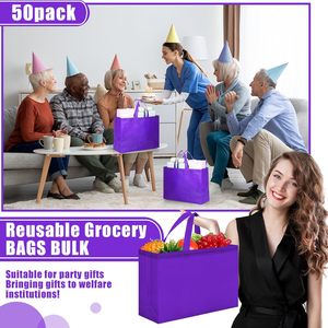 Sacs d'épicerie réutilisables, grands sacs fourre-tout pliables non tissés, 16x6x12 pouces, avec poignées, pour les courses et les cadeaux - Product Image 1