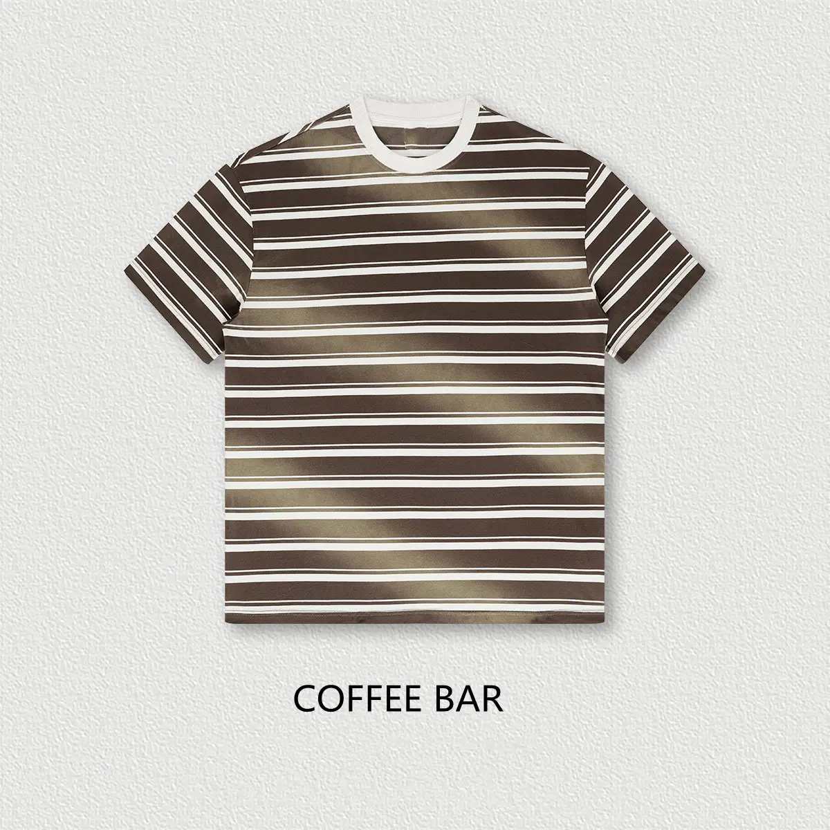 Sunfade – t-shirt à manches courtes, blanc et café, col rond, lourd, Vintage, délavé