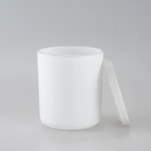 Tarro de vela de cristal blanco mate estilo Cambridge de 12,5 oz con tapa de metal blanco mate de hierro para hacer velas