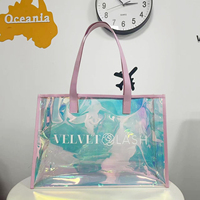 Sacs holographiques Sac fourre-tout en PVC transparent au laser Sac de plage avec logo personnalisé Sac d'expédition avec poignée en PU pour pique-nique