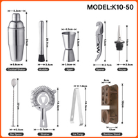 Kit de barman de luxe 10 pièces en acier inoxydable écologique, fabrication directe, avec shaker à cocktail 700 ml et support en bambou