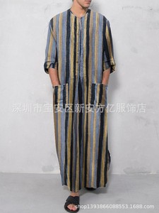 Abbigliamento etnico medio oriente Oman Robe da uomo in poliestere girocollo arabiano Robe Turks uomo Thobes abbigliamento islamico - Product Image 6