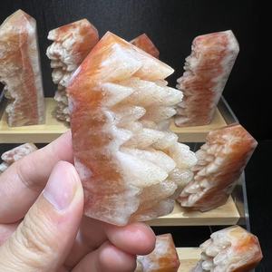 Punta di Calcite Rosa Naturale con Cristallo a Dente di Lupo, Torre di Cristalli di Calcite Arancione per Energia - Product Image 2