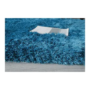 Blauwe Kleur Polyester Lange Stapel Shag Tapijt Gebied Tapijt