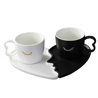 Ensemble Tasse et Soucoupe en Porcelaine Moderne et Créative, Écologique, Noir et Blanc, Forme Irrégulière, Tasse à Lait, Tasse à Café pour Couple