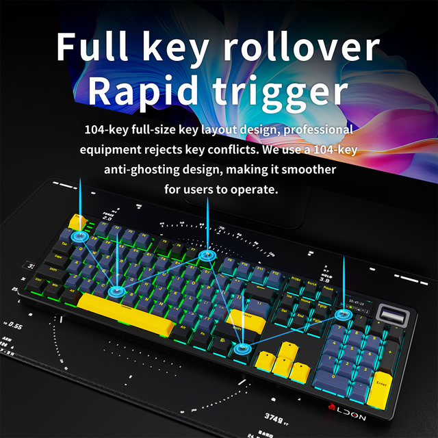 New LODN LX106 Full Size Tri-Mode Wireless Plastic Mechanical Keyboard RGB Hot-Swappable for 2.4G USB-C Wired Gaming Desktop