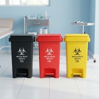 Poubelle à pédale jaune pour hôpital de 15l, 25l, 50l, 120l, 240l, 660l, 1100 litres, bac à déchets médicaux