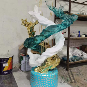 Escultura de Ondas de Resina Transparente de Alta Gama, Arte de Técnica Mixta, Decoración para Galerías y Atrios Corporativos - Product Image 2