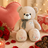 Oso de Peluche Kawaii de San Valentín, Peluche con Patas Bordadas con el Corazón, Oso Suave Color Bronceado con Lazo para Aniversario
