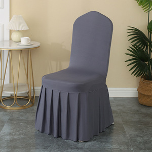 White Black Elastic Polyester Pleated Skirt Dining Room <strong>Chair</strong> <strong>Covers</strong> Wedding Hotel Banquet <strong>Chair</strong> <strong>Cover</strong> - Product Image 5