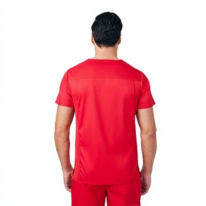 Haut de blouse médicale rouge pour homme, col en V, coton et polyester tissé, uniforme d'hôpital avec poches - Product Image 5