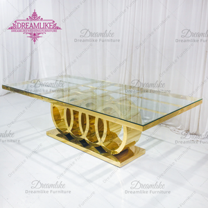Table à manger élégante en acier inoxydable doré et en verre, idéale pour les hôtels et les mariages - Product Image 3
