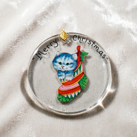 Runde Bedruckte Kristall-Weihnachtsdekoration Niedliche Katzen-Strumpf-Figur Cartoon Weihnachtsbaum Feiertagsdekoration