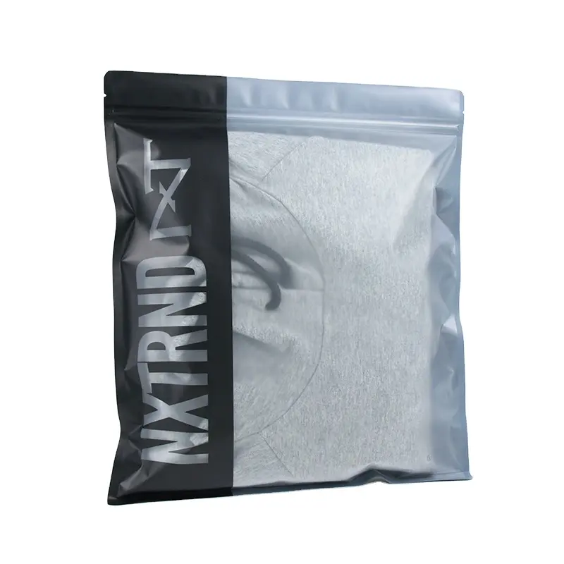 Custom Printed Bags Clothes Packaging Bags T Shirts Hoodies Frosted Zipper Plastic Clothing Bag Packaging with See Through