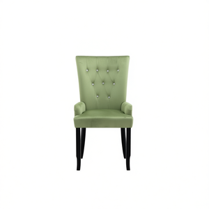 Chaise de salle à manger en velours vert clair avec accoudoirs, design moderne et contemporain, pieds en bois, mobilier pour la maison - Product Image 1