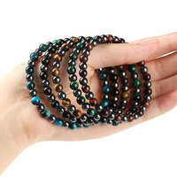 Bracelet extensible multicolore unisexe en perles rondes mélangées Œil de tigre naturel et Hématite, Bijoux de mode, Vente en gros de perles de pierres précieuses mélangées