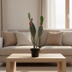 Cactus artificiel de style <span class=keywords><strong>Opuntia</strong></span> avec des boutons roses à double tonalité dans un <span class=keywords><strong>pot</strong></span> noir, fausse plante du désert haute pour la maison et le bureau - Product Image 6