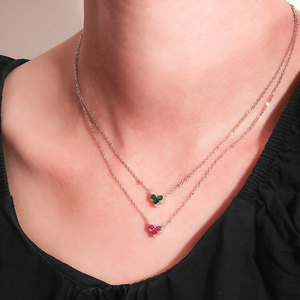 สร้อยคอเงินแท้ S925 รูปหัวใจประดับเพชรซิคอน พร้อมพลอยประจำเดือนเกิด 12 แบบ สร้อยคอขนาดกะทัดรัดสำหรับวันวาเลนไทน์ - Product Image 3