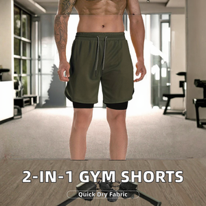 Shorts de sport 2-en-1 de haute qualité pour hommes, tricotés, à séchage rapide, respirants, écologiques, unis et personnalisables - Product Image 2