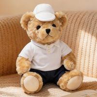 Oso de Peluche Marrón de 25 cm con Camiseta Polo Blanca, Roja, Verde y Rosa, Gorro, Se Puede Personalizar el Logotipo en el Pecho, Camiseta Promocional, Regalo Clínico, Poliéster