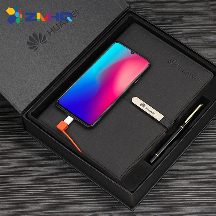 Logo and Package Customized A5 PU 10000mAh Note Book with Power Bank and LED Lamp