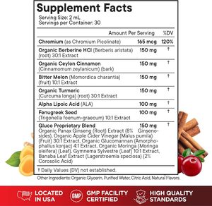 Gouttes liquides de supplément de berbérine à la cannelle de Ceylan, melon amer, glucomannane, gymnema, chrome, curcuma, panax ginseng, moringa - Product Image 2