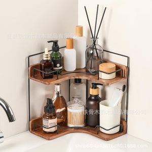 Wooden <b>Corner</b> <b>Shelf</b> 10x4x10 Inch 2 Tier <b>Corner</b> Mounted Bathroom Storage Rack For Cosmetic And Kitchen Organization - Product Image 3