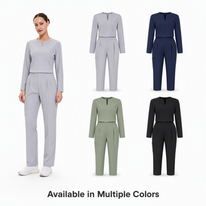 Conjuntos de Uniformes Médicos de Manga Larga con Cuello en V, Pantalones Rectos con Pliegues Altos, Uniforme de Enfermera, Resistente a las Arrugas, Uniformes de Hospital OEM - Product Image 2