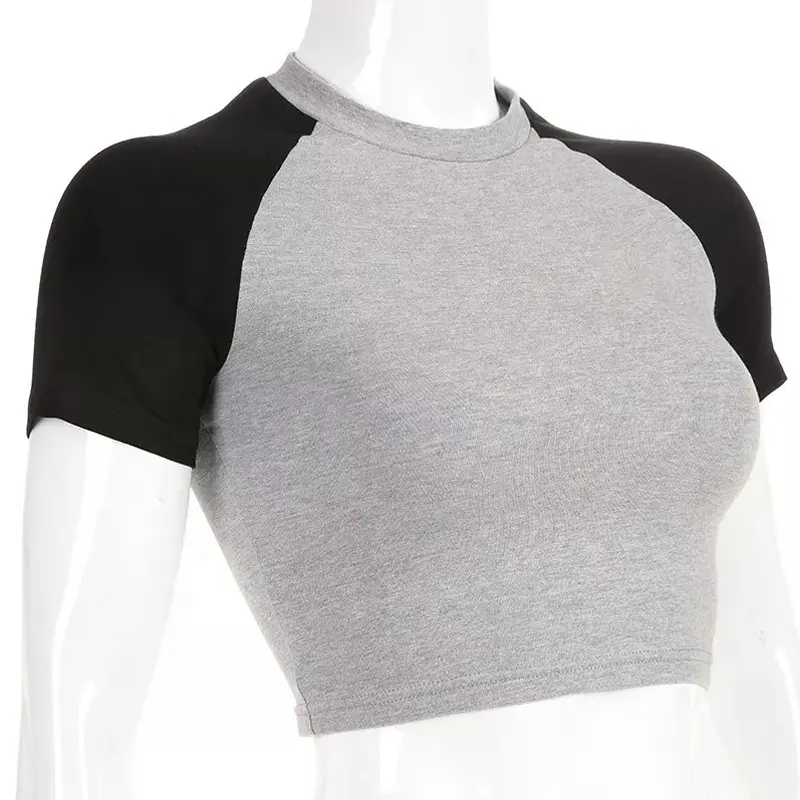 Basic Black Grey Tshirt Summer Casual Short Sleeve Crop Tops Tees Raglan Sleeves Cropped T Shirt Women