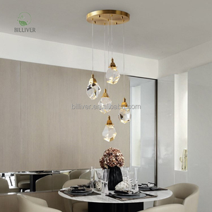 Candelabros de cristal de escaleras huecas de Villa en espiral Tropical moderna nórdica con candelabros de cristal de luz G9 luz colgante dorada - Product Image 1