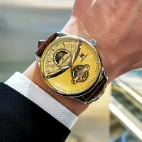 AOKULASIC 1921 Montre mécanique de luxe pour homme, étanche, squelette, automatique, tourbillon, classique, décontractée