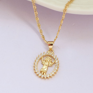 Colliers pendentifs religieux en or NZ1671 avec pavé de zirconiums, représentant la Vierge Marie et l'Enfant Jésus, l'<span class=keywords><strong>ange</strong></span> et l'archange Michel, pour femmes - Product Image 6