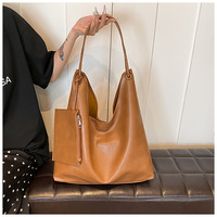 Sac fourre-tout vintage en PU pour femme, grande capacité, couleur unie, résistant à l'eau, doublure en polyester, automne-été