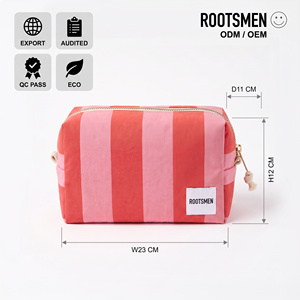 Cosmetic Bags Cotton Canvas Colour Block Stripe Boxy Makeup <b>Pouch</b> Gold <b>Zip</b> Rope Pull Custom Logo OEM ODM BSCI - Product Image 5
