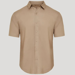 Camicia Casual da <span class=keywords><strong>Uomo</strong></span>, <span class=keywords><strong>Abbigliamento</strong></span> Maschile all'Ingrosso, Camicia <span class=keywords><strong>Slim</strong></span>-<span class=keywords><strong>Fit</strong></span> a Maniche Corte con Bottoni in Khaki Chiaro - Product Image 6
