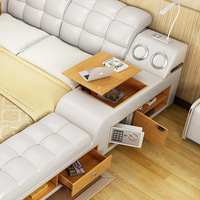 Ensembles de chambre à coucher modernes multifonctionnels en cuir avec massage, USB, musique, lit de mariage sexy pour couple, style tatami, avec coffre de rangement