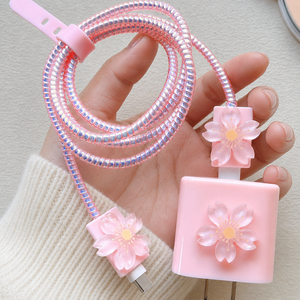 For iPhone 18W 20W Protectores De Cables TPU Silicone Cute 3D Flower Design Spiral <b>Phone</b> Data Usb Charger Cable <b>Protector</b> - Product Image 3