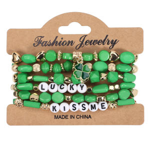 Pulseras de cuentas verdes con letras, joyería de moda, elásticas, multicapa, unisex, hechas en China - Product Image 4