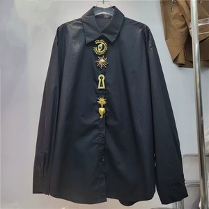 Camicette di Lusso con <span class=keywords><strong>Paillettes</strong></span> Rimovibili in Cotone per Donna, Tendenza 2026, Elegante Top a Maniche Lunghe Bianco e Nero - Product Image 4