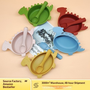 Bol à ventouse dinosaure en silicone de qualité alimentaire sans BPA, vaisselle de dessin animé pour tout-petits et enfants, cadeau pour bébé, ensemble en gros - Product Image 1