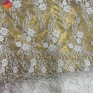 Nigeria Trắng Ren Vải Hạt Sequins 3D Hoa Thêu Pháp Vải Tuyn Ren Chất Lượng Cao Châu Phi Bridal Wedding Dress Vải - Product Image 4