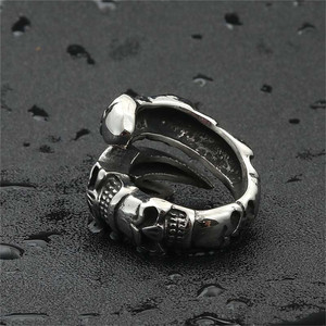 <b>Skull</b> Claw <b>Ring</b> Men's Stainless Steel Retro Punk Style Silver Jewelry Gift 260101 - Product Image 4