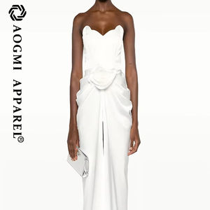 Alta costura moda señoras elegante fuera del hombro con cordones plisado Slim Empire vestido Bodycon 100% seda Floral vestido antiarrugas - Product Image 1