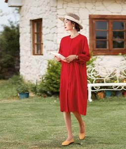 Women's Linen/Cotton Regular Fit <b>Maxi</b> <b>Dress</b> Open Front Coat Solid Pattern Casual Spring <b>Plain</b> Dyed Custom Plus Size OEM/ODM - Product Image 4