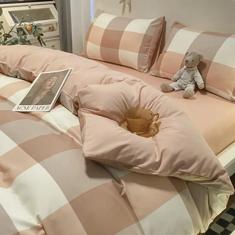 Экологически чистое постельное белье в японском простом стиле, розовое одеяло для девочек, простыня, наволочка и пододеяльник, наборы