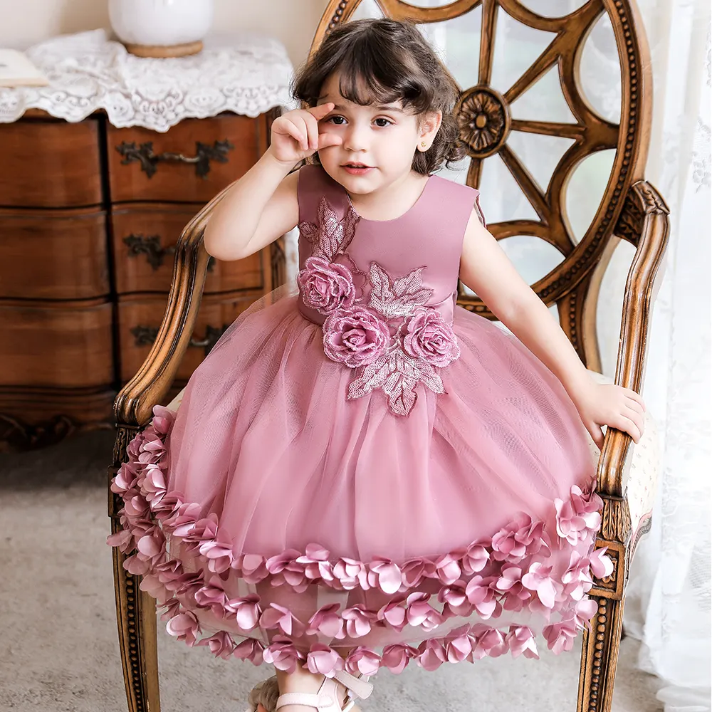 Wholesale Infant Baby Birthday Dress 1 Year Old Girl Newborn Baby Princess Flower Kids Wedding Dress